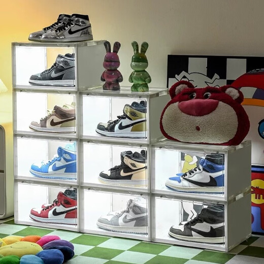 JD Logistics Transparent Shoe Box LED Voice-activated Luminous Acrylic Transparent Magnetic Sneaker Storage Display Box LED Side Door Model 1 Pack