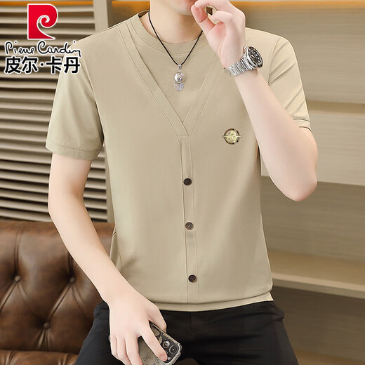 Pier Cardin Summer Ice Silk Tricoted Faux T-shirt à manches courtes de style coréen Men et fine et mince T-shirt à manches minces Top 6626 Black M 90-110Jin [Jin est égal à 0,5 kg]