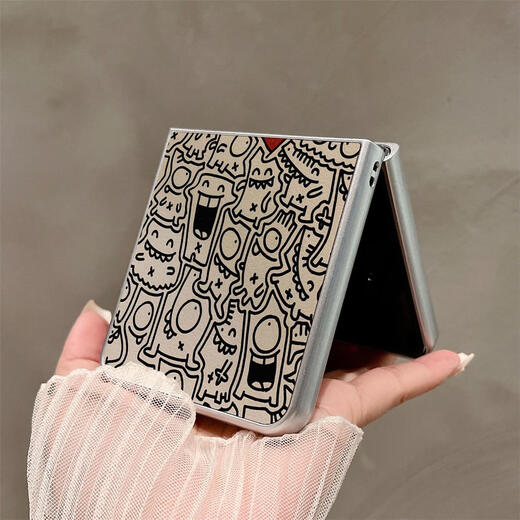 Convient pour Huawei P50pocket Téléphone mobile Pocket2 Écran de pliage Écran de protection Carton Amour Pockets Set Silver Oil Edge Edge peint à la main Black and White Striped Striped 9766 Huawei P50POCKETS