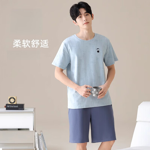 莫代尔男士睡衣棉短袖短裤家居服套装男夏季薄款可外穿居家休闲宽松睡衣 16792 XL 175