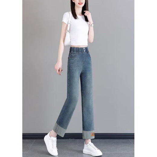 Cleverly remove elastic waist narrow version nine-point cigarette tube jeans for women in summer 2025 new small fat mm baguette straight pants 1389-Blue L Recommended 105-118Jin [Jin equals 0.5 kg]