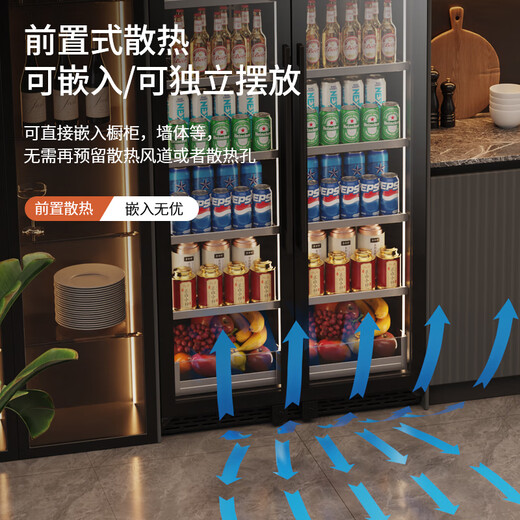 BAIKAILUN double-door thermostatic wine cabinet with double-door door ultra-thin and can be embedded in air-cooled frost-free thermostatic wine cabinet office household tea beverage liquor wine fruit preservation refrigerated display cabinet 1.8 meters dual temperature red wine + ice bar style 105 bottles thin style