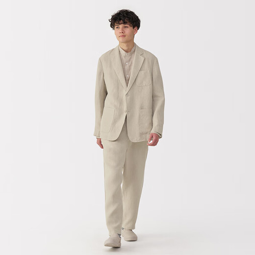 无印良品（MUJI）男式 汉麻 水洗 锥形裤 男士长裤子夏季休闲裤男款男装 AE0ZPC5S 淡黄色 L (175/88A)