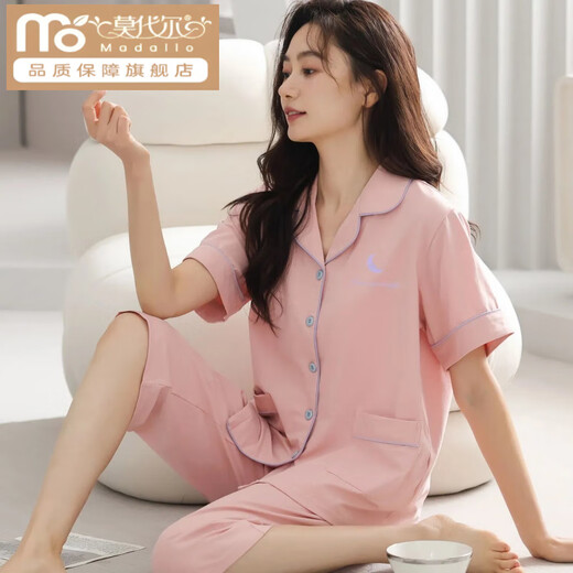 
Modal cotton pajamas for women in summer short-sleeved cropped pants large-size cardigan for middle-aged and young ladies suits for outdoor wear home clothes n9898 short-sleeved cropped pants cardigan M (80-100Jin [Jin equals 0.5 kg])