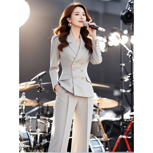 Pierre Cardin single/suit autumn clothing matching sense of temperament goddess style high-end small fragrance suit jacket pants suit trendy 42166-gray suit L recommended 95-110Jin Jin equals 0.5 kg