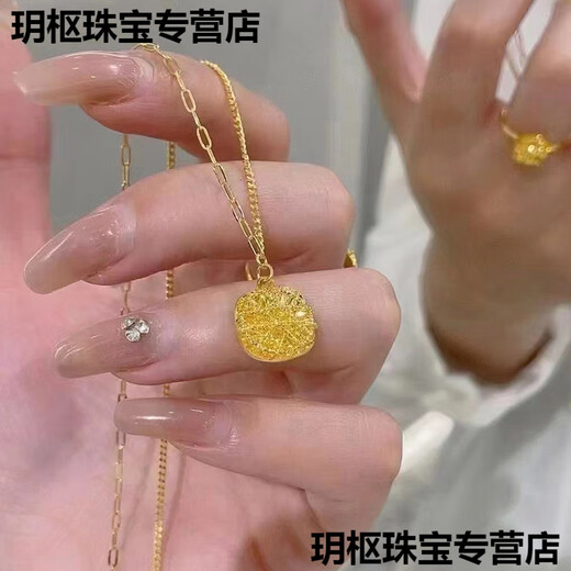 KZD sand gold brushed sugar cube pendant gold quality flash necklace gold plated niche fashion 45cm