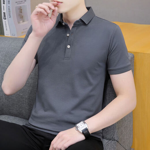 七匹狼男装2025新款短袖t恤男士翻领polo衫青年休闲帅气半袖带领上衣服 黑色 QY679 M