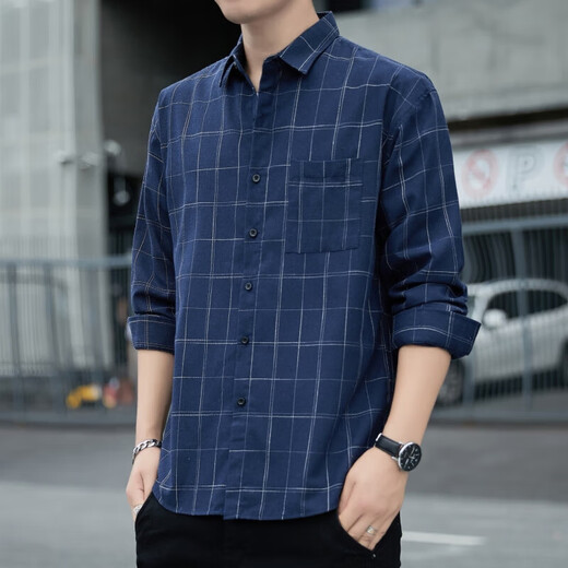 American plaid shirt jacket men 2024 spring and autumn style trendy long sleeve men youth relaxation K12108 white M