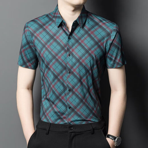 PIERRE CARDIN Middle-aged Dad Contrast Color Plaid Short Sleeve Shirt Men's Trendy Plaid Shirt Casual Half Sleeve Inch Shirt Top 9902 Striped Short Sleeve Yellow Single Size 165/84A Recommended 95-120Jin [Jin equals 0.5 kg]