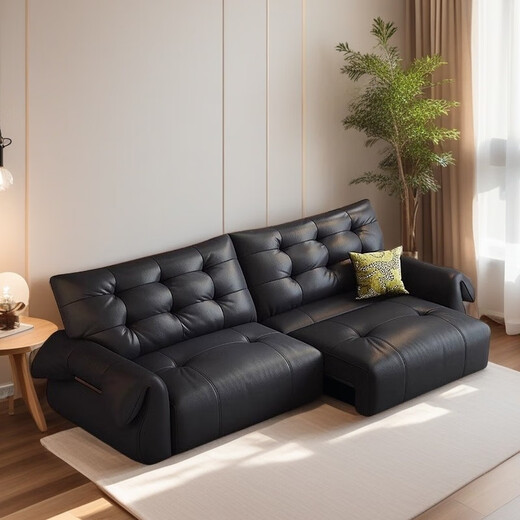 Sidi Luolan Ledersofa Elektrisches Wohnzimmer Kopfschicht Kuhlattenschwarz italienisch minimalistische Sofa-Kombination Schwarzer Schwan SN2629 Drei-Elektroposition 2,55 Meter Dreisitzbeutel Kontaktoberfläche S-Level Dicked Kopfschicht 0 cm