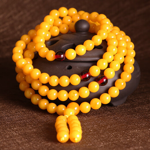 Fat Donglai same style yellow beeswax bracelet Gao Lao 108 Buddha beads chicken oil yellow stone amber bracelet for men and women 6mm beeswax 108 bracelet for women S026