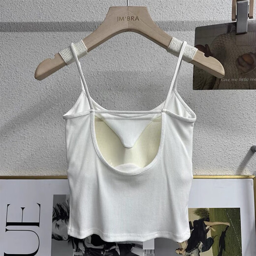 白色吊带背心女夏季带胸垫一体短款内搭打底辣妹美背抹胸上衣外穿 咖色6625 均码