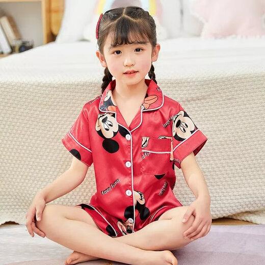 迪士尼（Disney）夏季短袖儿童睡衣冰丝薄款夏天男童真丝小女孩宝宝卡通家居服套装 679男童 170 8码建议身高90-105cm