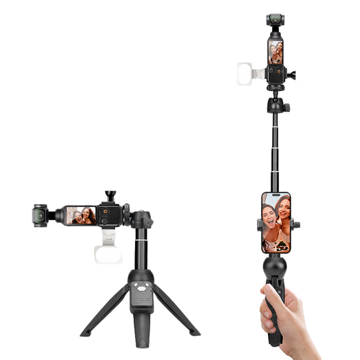 云腾适用大疆 DJI Osmo 迷你三脚架 Osmo Pocket 3 配件 手持便携自拍杆 横屏竖版拍摄延长杆三脚架 大疆pocket3支架+手机监视夹