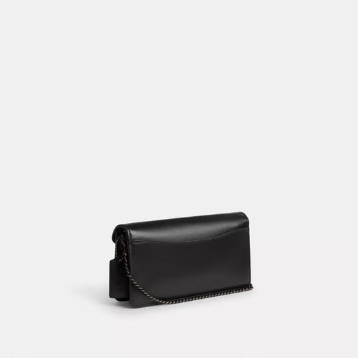 蔻驰（COACH）时尚女士手拿包 精致皮革与经典帆布三隔层设计 Pewter/Black