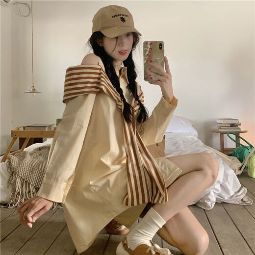 COLORFUL GEMS off-shoulder Polo neck dress Spring and autumn niche artistic short skirt 1047# blue S suggested 80-90Jin [Jin equals 0.5 kg]