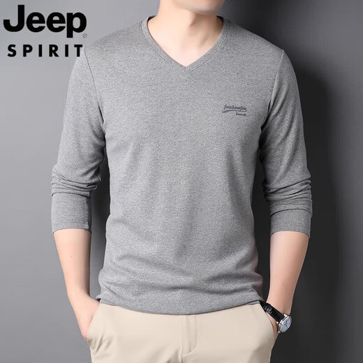 
JEEP SPIRIT spring and autumn long-sleeved T-shirt for men's chicken heart neck V-neck base shirt for middle-aged and young people thin inner wear casual shirt trendy 9863 leather powder M 105 suggests 100-120Jin [Jin equals 0.5 kg]