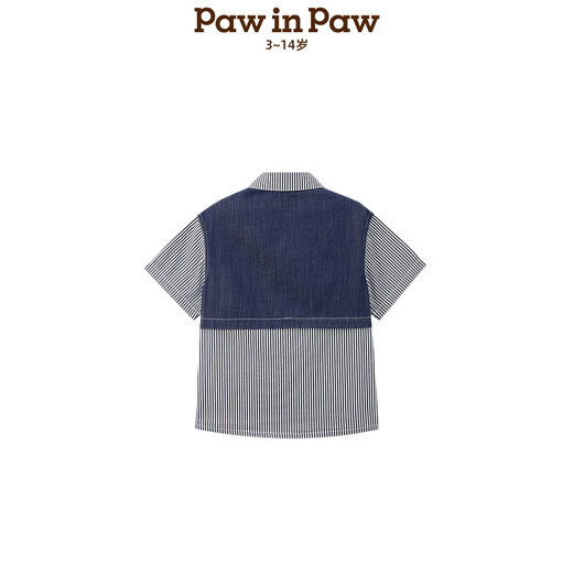PawinPaw shopping mall same style cartoon bear children's clothing 25 spring and summer new boys' lapel patchwork shirt Blue blue/50 120
