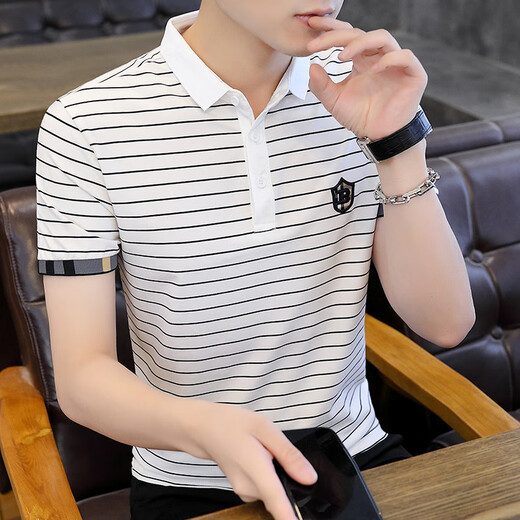 姿伟祺UDBK复古撞色学院风POLO衫短袖300g棉 we7029白色 M