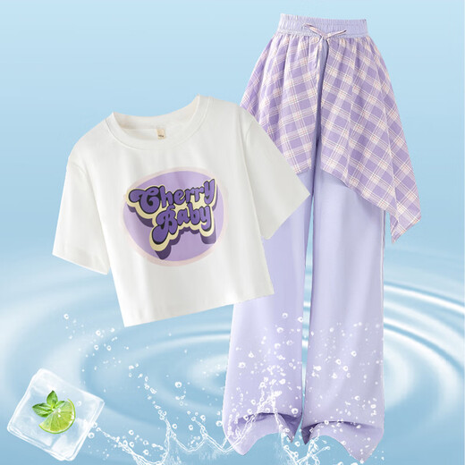 Yoyo One (Yoyo One) Mädchen Sommeranzug 2025 Neue Kinderstreet Dance Kostüme für Mädchen Sommer -Outfit Dopamine Sommeranzug 15290 Lila + 9889 Weiß 150 cm
