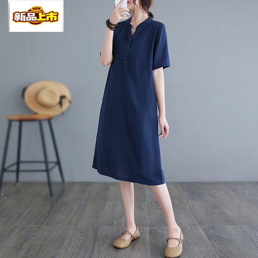 Kurzärärmelte Temperament Kleid zum ersten Durchmesser für Frauen lässige Mütter modische Sommerkleidung altersreduziertes, vielseitiges, lockerer gerader Rock 2 Pink M [Vorgeschlagen 95-115jin [Jin ist 0,5 kg]]