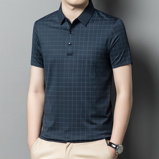Goldlion Herren Sommer Herren-T-Shirt kurzärmelige neue Gelegenheitsmode mit mittleren Altersmodus mit halbem Ärmeln loser Männer-Seide Y-9923 Blau M 165/105