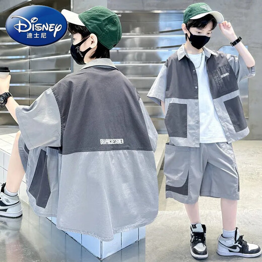 
Disney (Disney) boys summer suit 2025 new summer mid-sized children children boys summer short-sleeved shirt handsome trendy clothes TZK679-Grey suit 120 Recommended height 140-150 cm