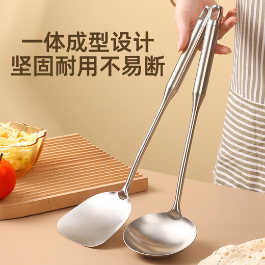 Thick handle stainless steel spatula and spoon hotel restaurant chef cooking creative kitchen utensils spoon and spatula set thickened spatula and spoon two-piece set
