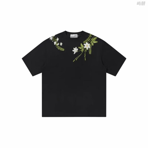 
Lilang HARSH AND CRUEL American alphabet plant flower round neck heavy short-sleeved T-shirt for men and women summer S1049# white L