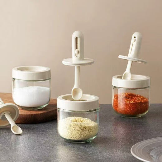 An Junsheng's new glass seasoning jar telescopic spoon sealed seasoning integrated moisture-proof kitchen seasoning bottle household MSG salt jar set new seasoning jar * 1