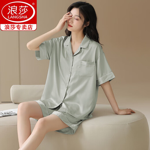 浪莎冰丝绸睡衣女士夏季凉感莫代尔2025新款短袖开衫家居服套装可外穿 NSN-16804 【凉感冰雪丝】 M 女