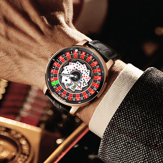 Pindu [play carte watch] jeu de jeux de jeu série de jeux de jeu masculin Roulette entièrement automatique mécanique montre lumineuse tendance masculine 6626 rose coquille de jeu de jeu de jeu noir ceinture noire