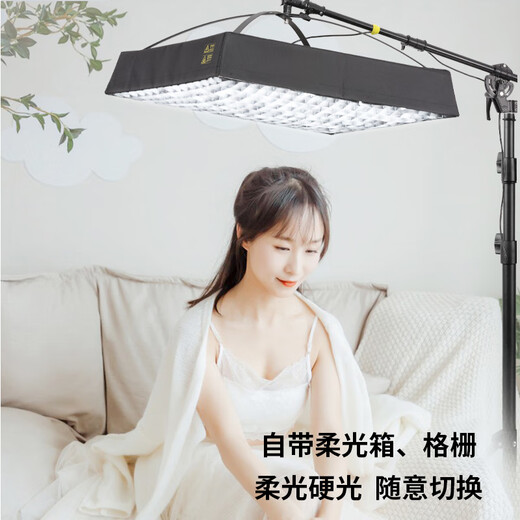 NiceFoto FB1000A/2000A Flexible Foldable Fabric Light Adjustable Color Temperature Portable Live Broadcast Fill Light Portrait Shooting Video Light High CRI Remote Controlled Soft Box with Grid FB-2000A Soft Box + Extended Cross Arm Light Stand