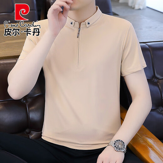 Pierre Cardin Solid Color Halb-Reißverschluss Polo-Basis-Hemd-Hemd für Männer mit kurzer Ärmeln T-Shirt von Summer Ice Seide Dünnständer 2025 Neuer halbärmelig 9921 Grün M (ca. 85 ~ 105 Jin [Jin entspricht 0,5 kg] kann getragen werden)