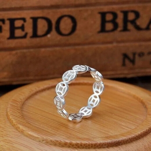 Wanmu pure silver 999 sterling silver copper coin ring opening fashion transfer new light luxury silver jewelry index finger ring finger silver money ring