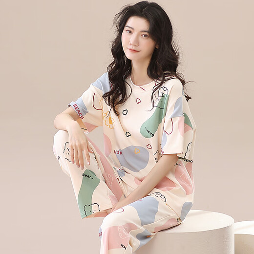 古维慕大童睡衣12-15岁女夏季女夏短袖长裤春秋夏款女士家居服薄款装 ZH-9721 L