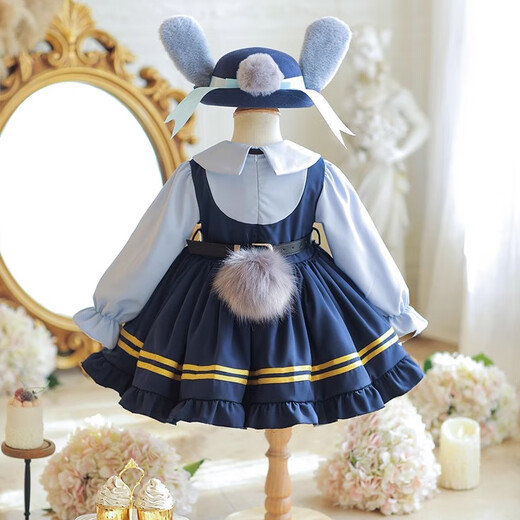 Disney Girl Judy Rabbit Oficial de policía Lolita Lolita Falda Princesa Lolita Coss Coss Cabina de primavera y vestido de verano 9735 Judy Falda (Cinturón de regalo con bolsa de cintura + cuello F 100 cm