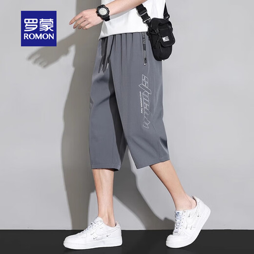 Pantalones casuales de romon pantalones recortados para hombres pantalones deportivos delgados de verano suelto de hielo casual de seda sobre rodilla rápida pantalones secos pantalones cortos para hombres 713 gris oscuro m (peso recomendado 80-100 jin [Jin equivale a 0.5 kg])