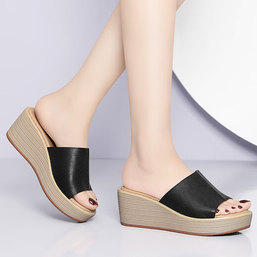 WRROF AIR Summer Nuevas sandalias de cuña Plataforma impermeable para mujeres Sandalias de comodidad gruesas 2025 12052 Negro 34