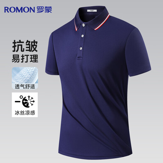 罗蒙【抗皱】短袖t恤男夏季冰丝薄款翻领商务休闲POLO衫女士工装上衣