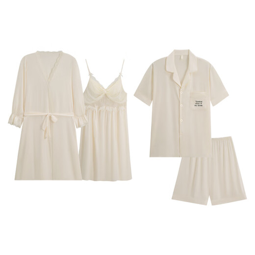 
Langsha (langsha) couple pajamas spring and summer ice silk women's sexy pure desire chest pad suspender nightgown men's home clothes DA625 women's DA9901 men's black M women's L