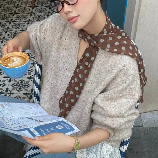 啄木鸟（TUCANO）波点丝巾女系脖感2025新款棕色长条百搭领巾轻奢发带丝带配饰时尚 棕色大波点
