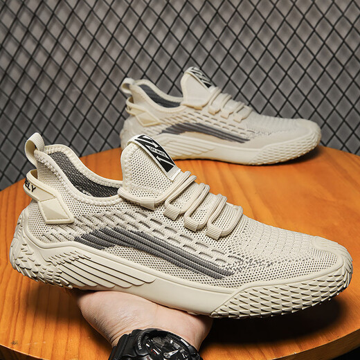 
YRC Yierkang men's shoes for summer breathable thin 2025 new mesh shoes sports and casual running trendy shoes for youth soft sole 9893 beige 39