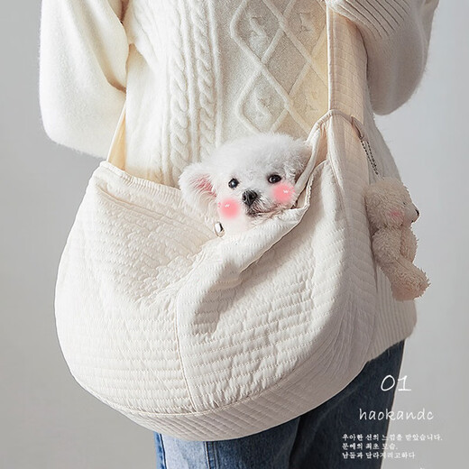 猫咪猫包斜挎宠物外出便携背包狗狗外带出门袋胸前兜遛猫袋式神器 米白色 小号(建议6斤内猫咪使用)