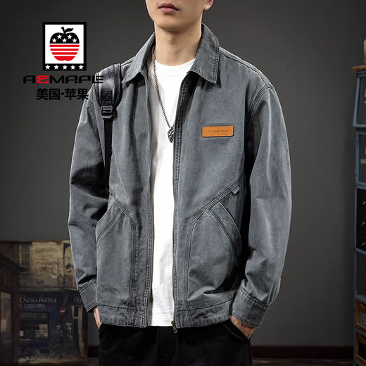 AEMAPE2025 Spring and Autumn New Casual Lapel Jacket Jacket Men's High-end Handsome Men's Detroit Cotton Workwear Top 6085 Dark Gray Regular XL Recommendation 140-160Jin Jin equals 0.5 kg