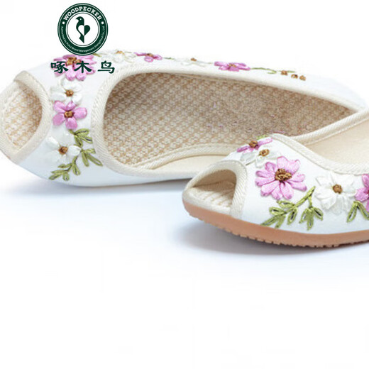 Woodpecker printemps et été Nouveau printemps Nouveau vieux Pékin Chaussures en tissu pour femmes Chaussures pour femmes pour femmes toile Sandales Anti-slip Summer Ethnique B-2 Blanc 36