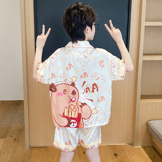 Nezha Ao Bing Bings Pajamas Summer Sail Silk Silk Manga corta Estilo delgado 2025 NUEVO BIÑO PEQUEÑO Ropa para el hogar Juego de seda de nieve de Ice Jy 6636 Kapibala 120 Niños intermedios 12 Altura de tamaño 115-125cm48jin [Jin equivale a 0.5 kilogramo]