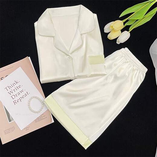 Yalu-Pyjamas für Frauen im Sommer 2025 neuer Stil Champagner Xilin kleiner frischer Eis Silk Kurzarmanzug Dünn einfach einfaches High-End zwei FS_9214# Cardigan Double Short Pocket Pocket L.