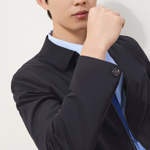 Qipai Men's Lapel Jacket Men's Autumn and Winter New Business Executive Jacket Anti-Wrinkle Men's Dad Spring and Autumn Cadre Jacket Navy L (175)