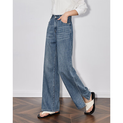 
Chuyu handmade cut-out jeans for women 2025 spring loose straight pants light blue grinding white trousers light blue 29